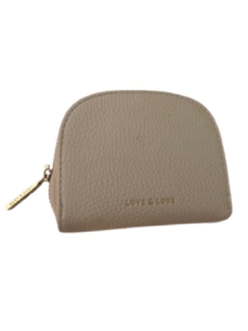 Love & Lore Pebbled Leather Wallet – Compact Beige Coin Purse with Mirror